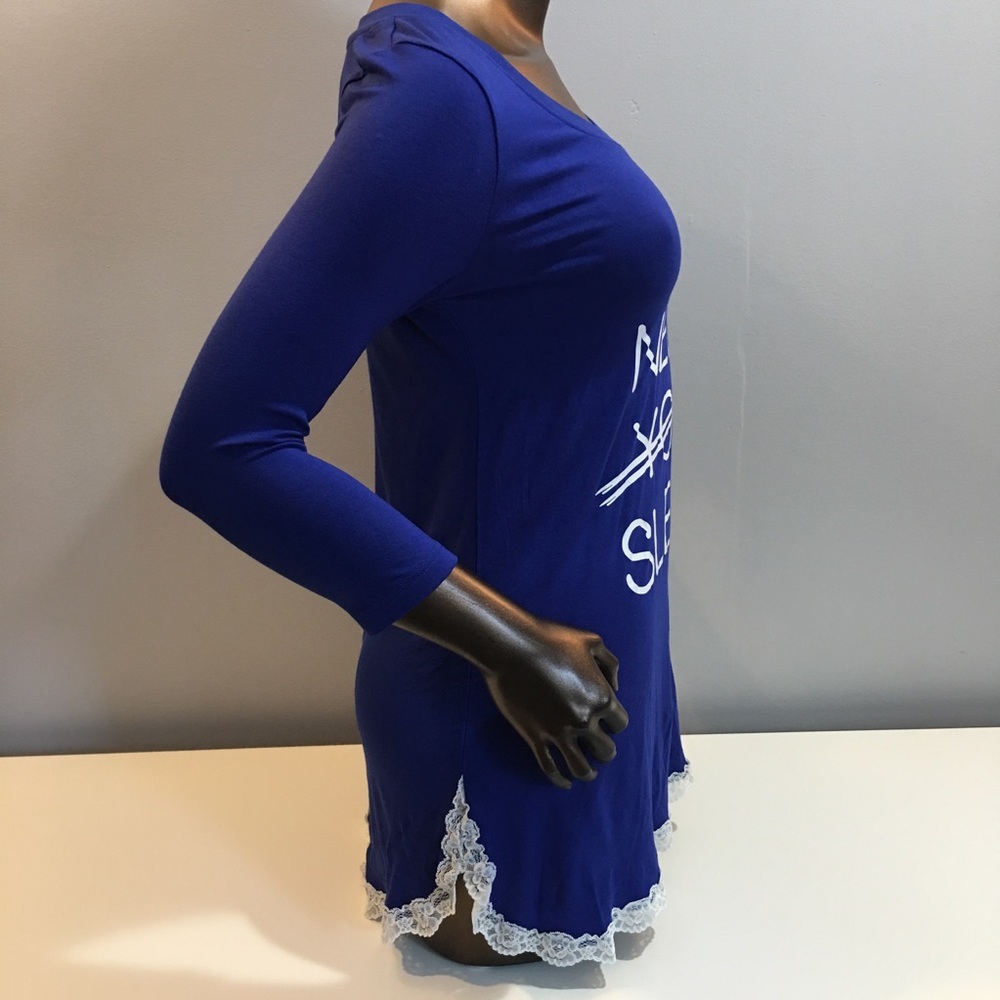 Love Peace Lounge Cobalt Blue Lace Hem Sleep Shirt - Picture 3 of 8